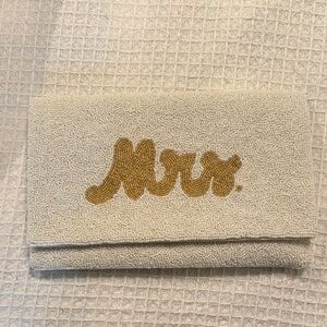 Elegant Cream Clutch with Gold 'Mrs.' Embroidery